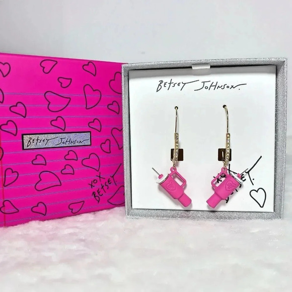 Betsey Johnson Pink Stanley Cup Rhinestone Dangle Drop Earrings New In Gift Box - Picture 4 of 5